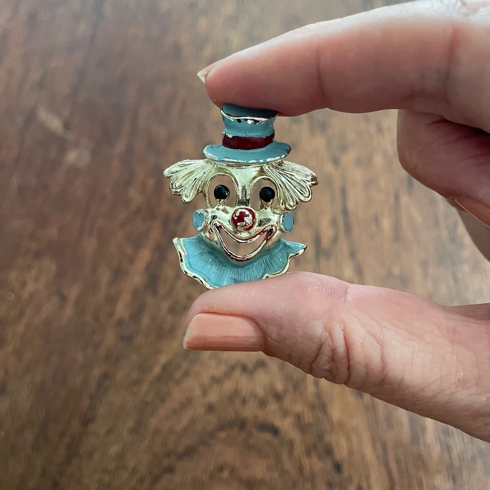 Vintage Enamel Gerry's Blue Clown Brooch